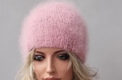 Moherowa czapka ,pudrowy róż