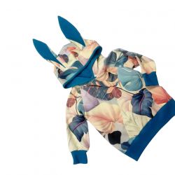 Bluza z kapturem i uszami liście turkus r.80 wyprzedaż