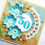 Kartka URODZINOWA z turkusowymi kwiatami - Beżowo-turkusowa kartka na urodziny