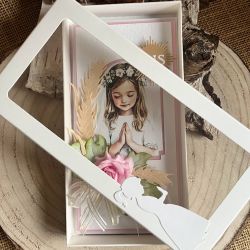 165,Kartka na komunię w pudełku dla dziewczynki