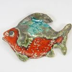 Ryba ceramiczna zielono pomarańczowa - ryba na ścianę