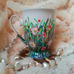 Wiosenna łąka ręcznie malowany kubek śniadaniowy 300 ml. - ręcznie malowane