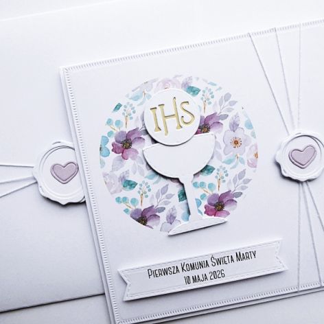 Kartka na Komunię ręcznie robiona z kielichem
