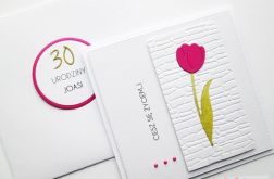 Kartka URODZINOWA z różowym tulipanem