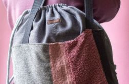 Duża szaro-różowa torba z kominem patchwork