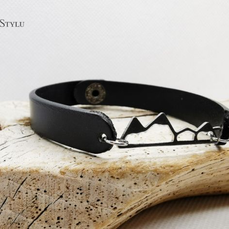 Damska bransoletka skórzana z motywem gór