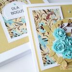 Kartka URODZINOWA z turkusowymi różami - Beżowo-turkusowa kartka urodzinowa z różami