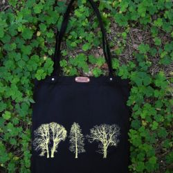 Drzewa - czarna torba bawełniana