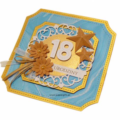 Kartka na 18 urodziny - niebieski marmur złoto