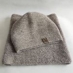 Komplet ręcznie robiony na drutach, beżowy melanż. - beżowy komplet