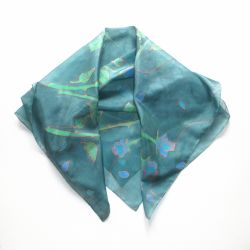 Duża jedwabna malowana chusta Turkusowe Róże