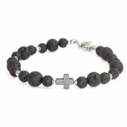 Bransoletka krzyż unisex lawa, hematyt "L"