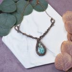 Miedziany naszyjnik wire wrapping z turkusem #493 - 