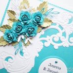 Kartka PAMIĄTKA ŚLUBU - turkusowe róże - Biało-turkusowa kartka ślubna z różami