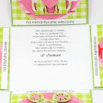 Ślubny exploding box zielono-różowy - tekst życzeń w ślubnym pudełku
