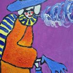 obraz olejny babcia z pieskiem kolorowy - 