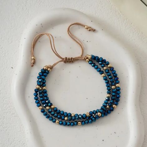 Bransoletka BOHO glamur z kryształków Granatowa wielorzędowa