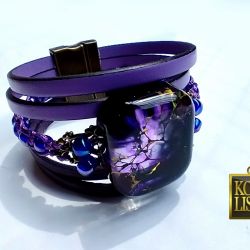 Liliowa Królowa - bransoleta z żywicy i rzemieni