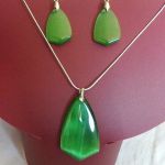 Zielony kwarc kocie oko, elegancki zestaw biżuterii w srebrze - 