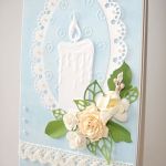 Błękitna kartka na chrzest ze świeczką - 