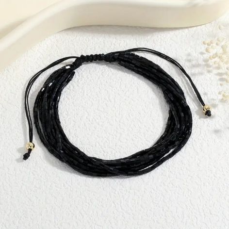 Bransoletka BOHO glamur z koralików czarna wielorzędowa