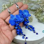 Długie, niebieskie kolczyki orchidee - długie, niebieskie kolczyki orchidee