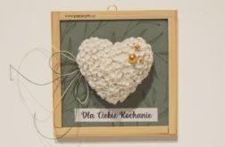 Walentynki Serce z gipsu w ramce dla kochanej osoby - zielone liście złote perły