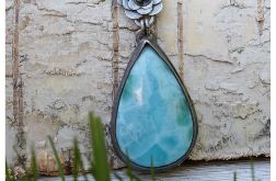 Larimar i srebro - wisior dwuelementowy 1552
