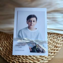 Eleganckie zaproszenie na I Komunię Świętą ręcznie robione ze zdjęciem