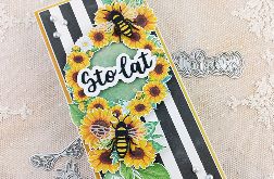 Wiosenno-letnia kartka urodzinowa ze słonecznikami i pszczółkami