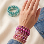 Zestaw 11 Bransoletek Koralikowych Boho - Róż i Fiolet - 