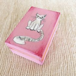 Pudełko malowane małe-Kotek w jasnym różu