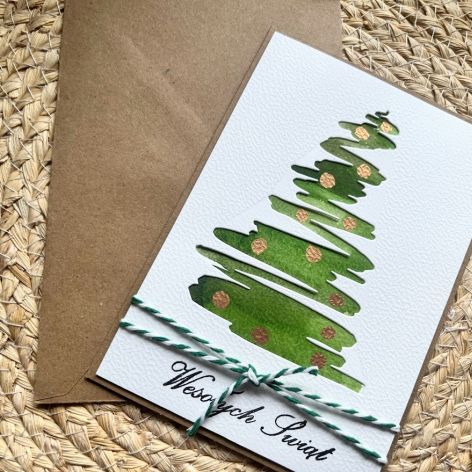 057,zestaw 5 kartek świątecznych z akwarelowymi choinkami