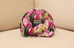 Kosmetyczka półksiężyc w fioletowe kwiaty tulipany