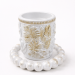 Świecznik dekoracyjny z Matką Boską i Dzieciątkiem – biały gipsowy, ręczna robota - 