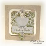 Kartka ślubna beżowo-zielona ręcznie robiona - Ślubna kartka z sercem