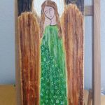 Anioł w zielonej sukience- obraz na desce - widok
