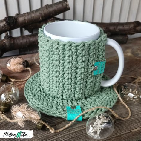 Kubek w sweterku i podkładka ~ eukaliptus