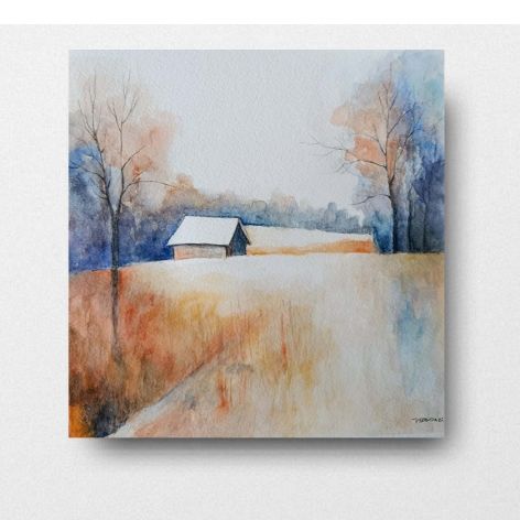Pejzaż-akwarela formatu 25/25 cm 