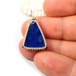 Srebrny wisior z kaboszonem lapisem - naszyjnik z lapisem wire wrapped