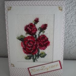 Róża haftowana - kartka okazjonalna