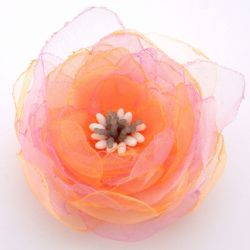 Broszka kwiat - łososiowa 7 cm 