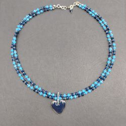 Naszyjnik Krótki Serce Kryształki Granatowe