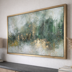 Obraz ręcznie malowany Abstrakcja XXL Struktura 3D Złocenia Zielony 100x140 cm