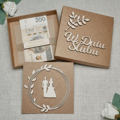 Kartka ślubna,pudełko,drewniane dekory GW1