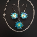 Turkusowy Komplet Biżuterii "Crystal Zircon" - naszyjnik i wiszące kolczyki z kryształków