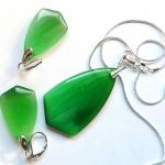 Zielony kwarc kocie oko, elegancki zestaw biżuterii w srebrze - 