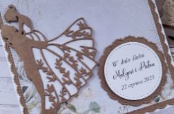 Kartka ślubna w szarościach i kraftowym brązie, personalizacja