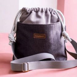 Szara listonoszka z kominem z ciemnego weluru