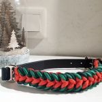Świąteczna obroża dla psa Paracord Handmade 36-42 cm M + wodoodporny pasek  - Przód
